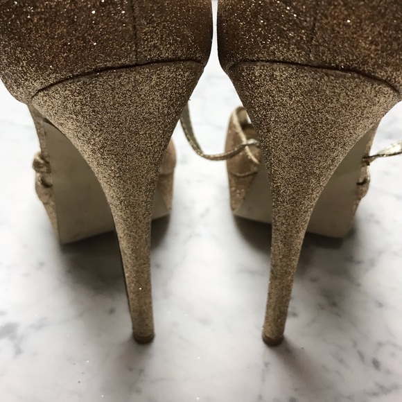 CeCe Gold Glitter Metallic Open Toe Stiletto Heels - Picture 10 of 11